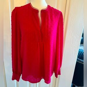 CeCe Long Sleeve V Neck Blouse Medium